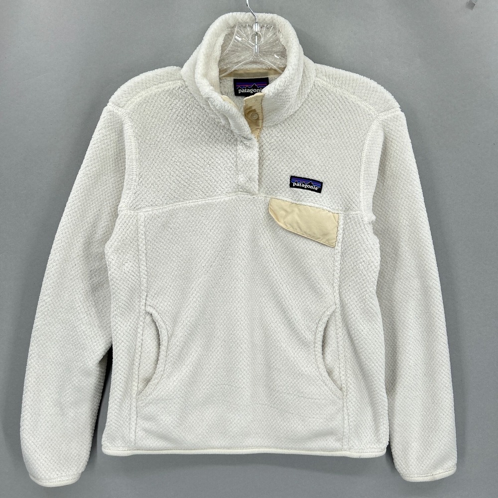 Patagonia Pullover Retool Snap-T Womens Small Polartec Pocket White Raw Linen - Picture 1 of 16